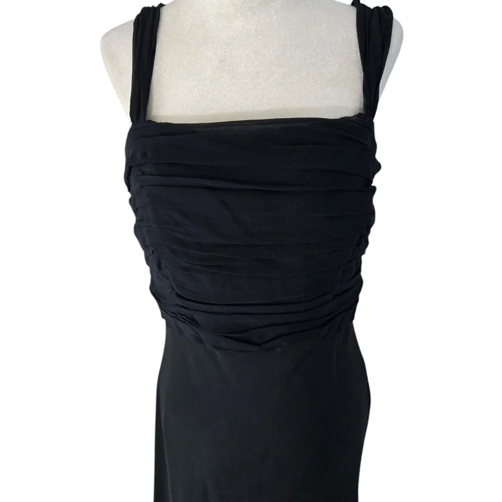 Ann Taylor Asymmetrical Prom Flowy   Black Chiffon Sleek Maxi Dress Size 8 - Picture 10 of 16